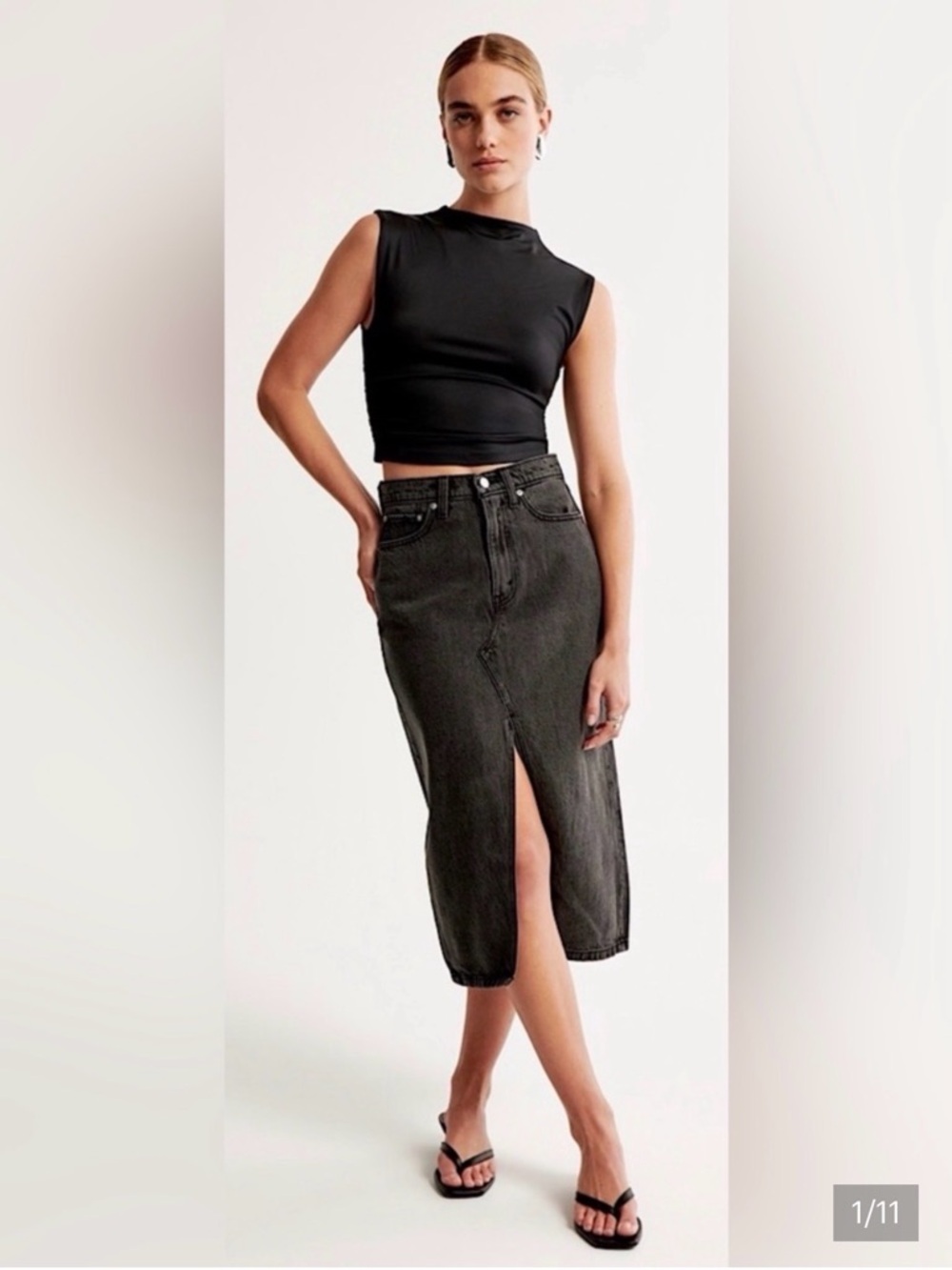 Abercrombie & Fitch High Rise Denim Maxi Skirt - Washed Black 27